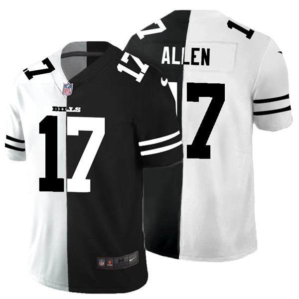 Men's Buffalo Bills #17 Josh Allen Black & White NFL Split Limited Stitched Jersey